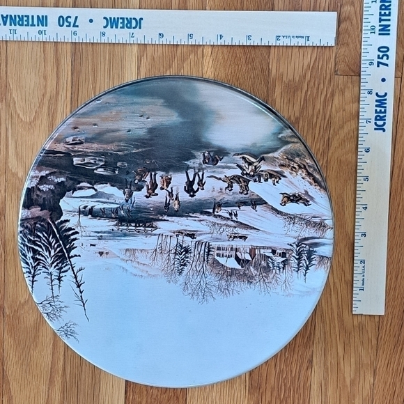 Vintage Deluxe Fruit Cake Metal Tin Collin Street Bakery Winter Sledding 10.5" - Picture 9 of 12